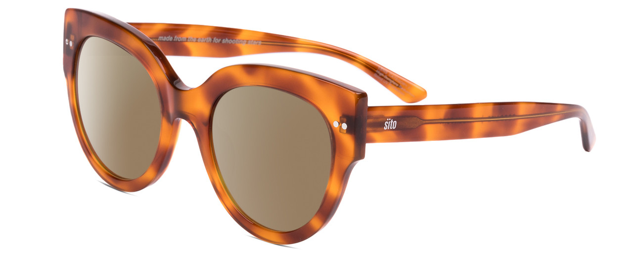Profile View of SITO SHADES GOOD LIFE Designer Polarized Sunglasses with Custom Cut Amber Brown Lenses in Amber Tortoise Havana Ladies Round Full Rim Acetate 54 mm