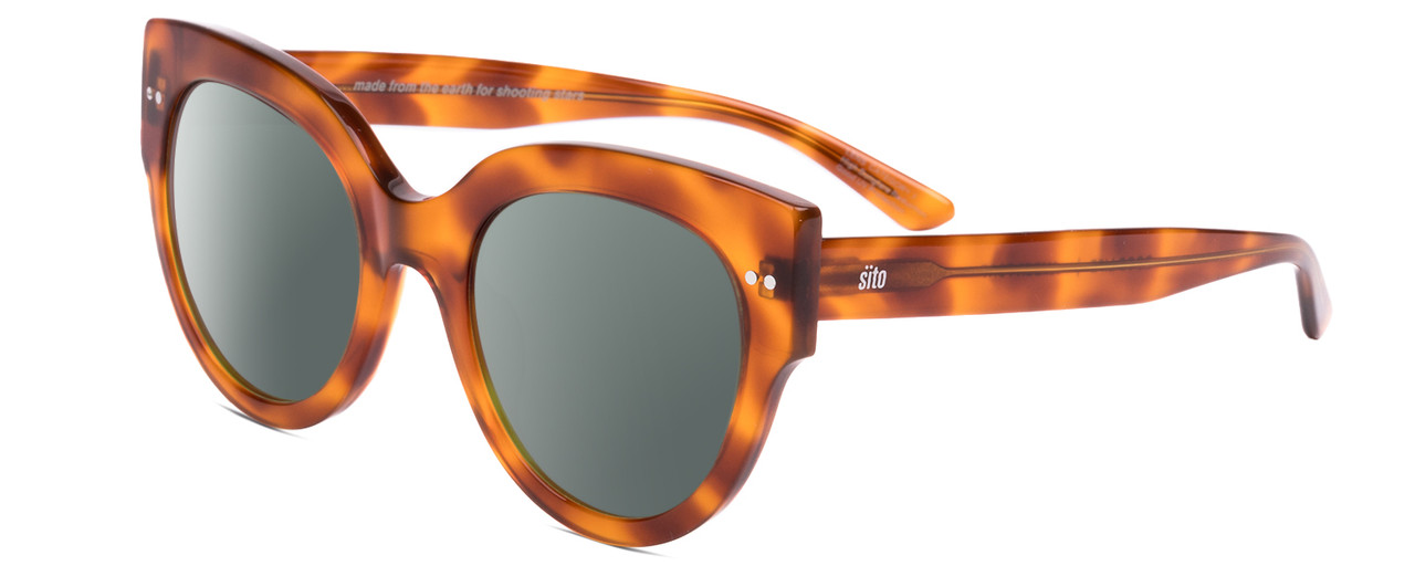 Profile View of SITO SHADES GOOD LIFE Designer Polarized Sunglasses with Custom Cut Smoke Grey Lenses in Amber Tortoise Havana Ladies Round Full Rim Acetate 54 mm