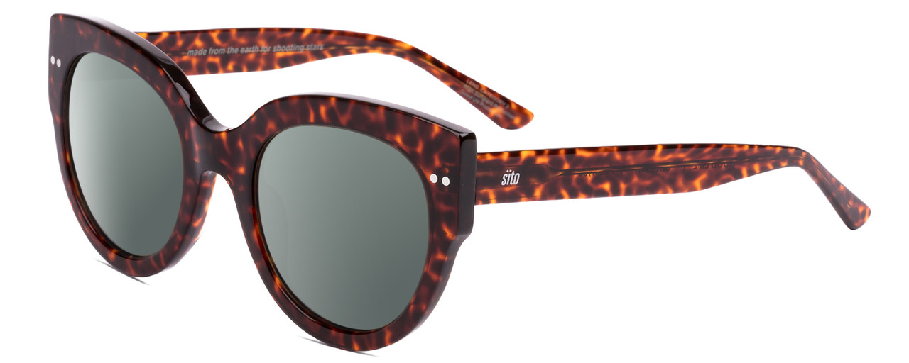 Profile View of SITO SHADES GOOD LIFE Designer Polarized Sunglasses with Custom Cut Smoke Grey Lenses in Amber Cheetah Ladies Round Full Rim Acetate 54 mm