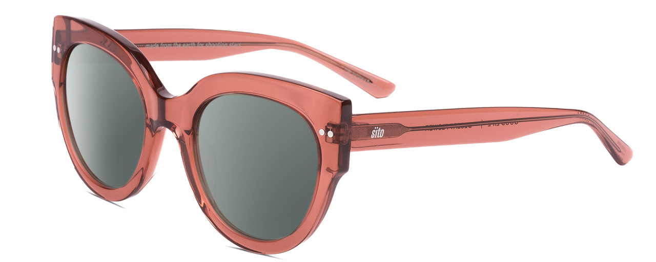 Profile View of SITO SHADES GOOD LIFE Designer Polarized Sunglasses with Custom Cut Smoke Grey Lenses in Desert Flower Pink Crystal Ladies Round Full Rim Acetate 54 mm