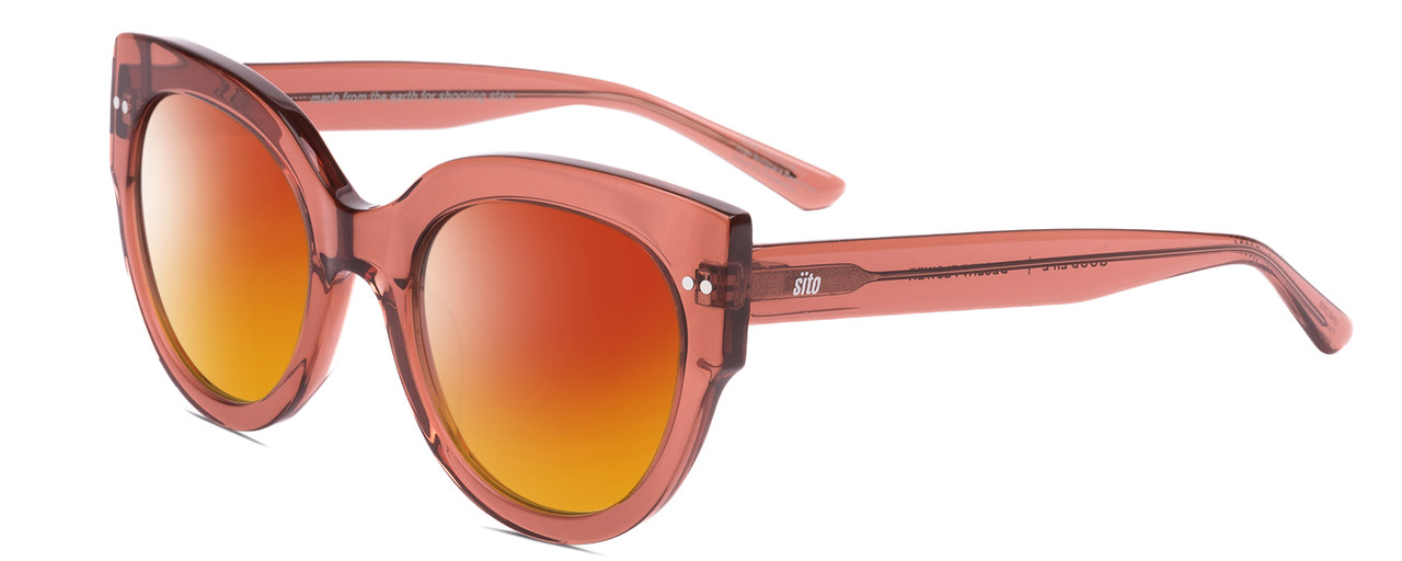 Profile View of SITO SHADES GOOD LIFE Designer Polarized Sunglasses with Custom Cut Red Mirror Lenses in Desert Flower Pink Crystal Ladies Round Full Rim Acetate 54 mm