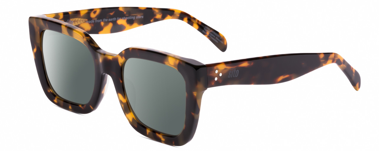 Profile View of SITO SHADES HARLOW Designer Polarized Sunglasses with Custom Cut Smoke Grey Lenses in Amber Tortoise Havana Ladies Square Full Rim Acetate 52 mm