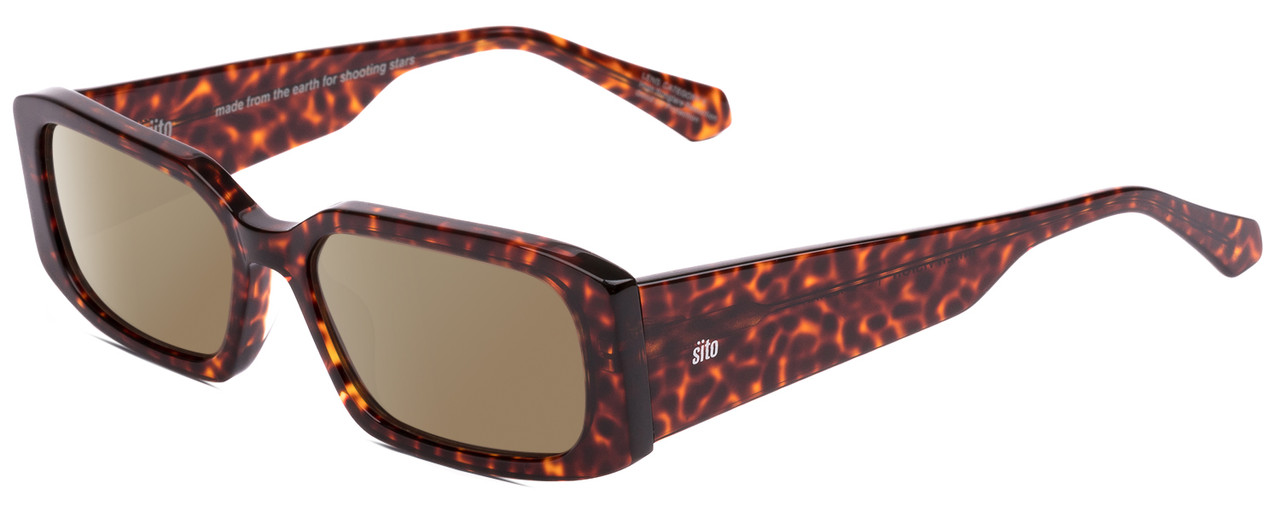 Profile View of SITO SHADES INNER VISION Designer Polarized Sunglasses with Custom Cut Amber Brown Lenses in Amber Cheetah Ladies Square Full Rim Acetate 56 mm