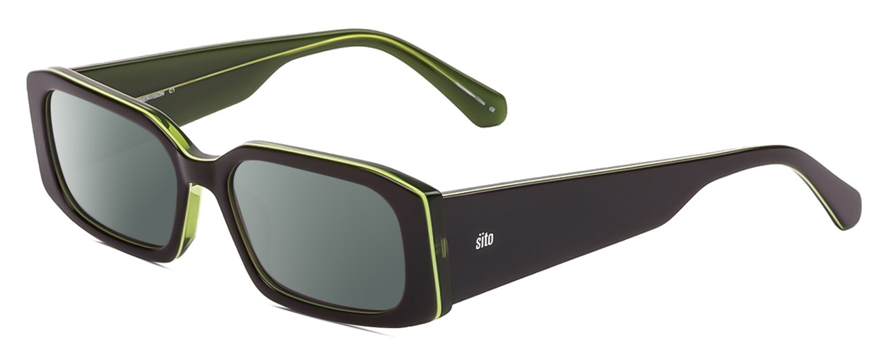 Profile View of SITO SHADES INNER VISION Designer Polarized Sunglasses with Custom Cut Smoke Grey Lenses in Limeade Yellow Black Tortoise Ladies Square Full Rim Acetate 56 mm