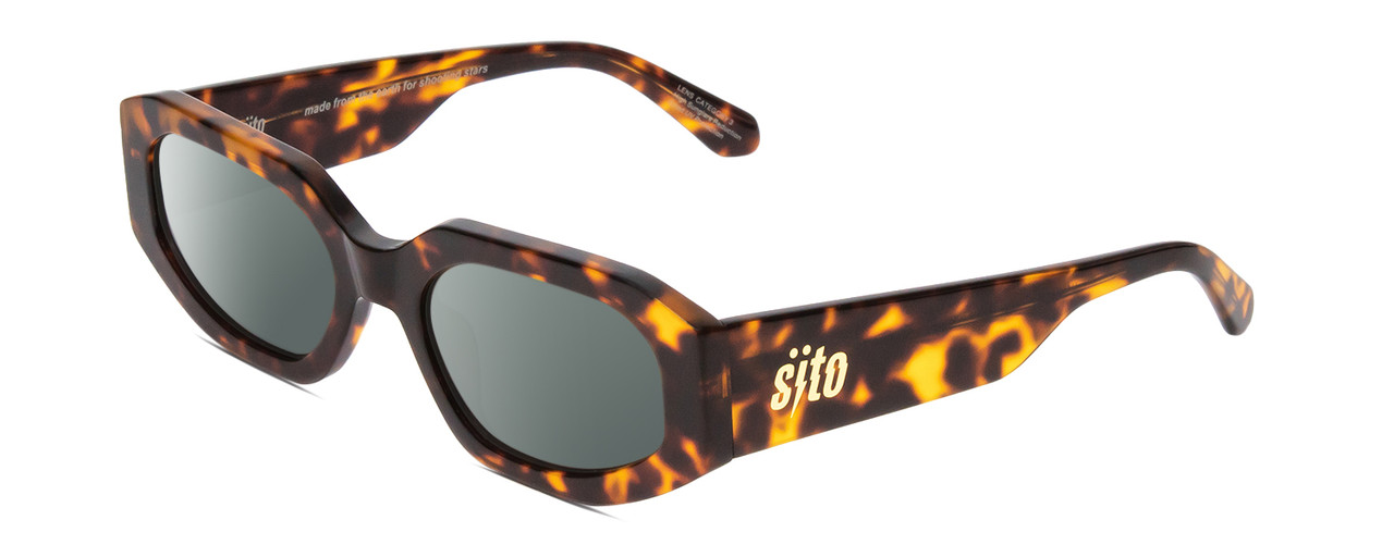 Profile View of SITO SHADES JUICY Designer Polarized Sunglasses with Custom Cut Smoke Grey Lenses in Honey Tortoise Havana Ladies Square Full Rim Acetate 53 mm