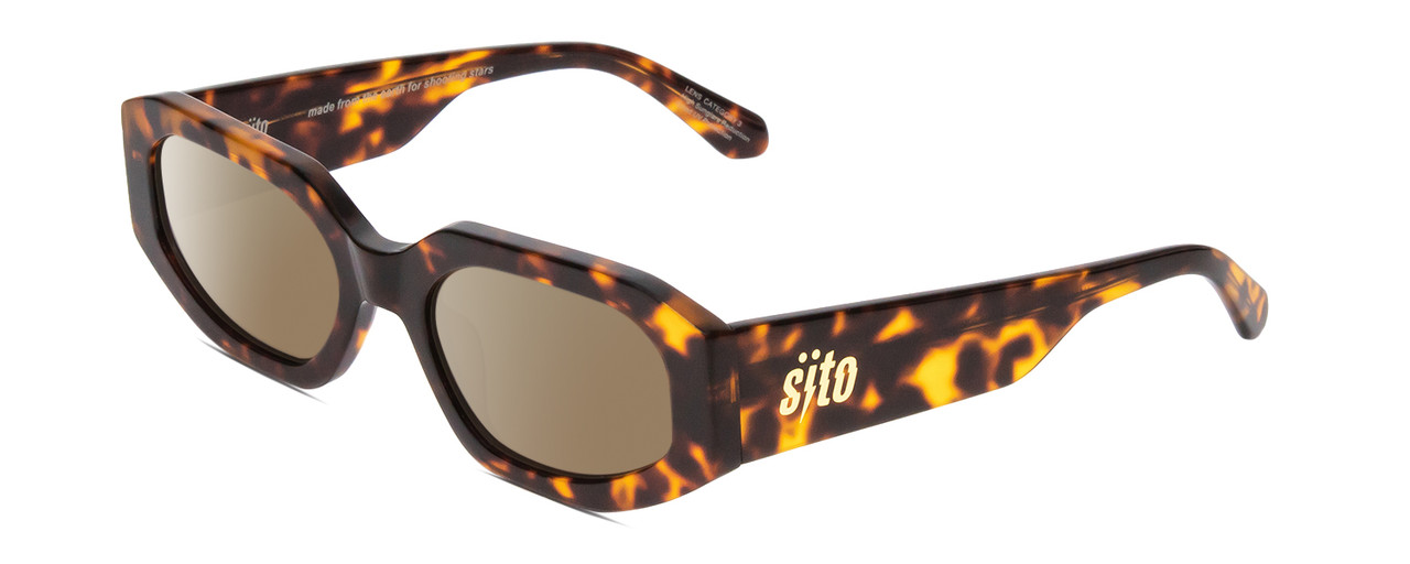 Profile View of SITO SHADES JUICY Designer Polarized Sunglasses with Custom Cut Amber Brown Lenses in Honey Tortoise Havana Ladies Square Full Rim Acetate 53 mm