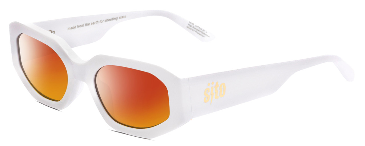 Profile View of SITO SHADES JUICY Designer Polarized Sunglasses with Custom Cut Red Mirror Lenses in White Ladies Square Full Rim Acetate 53 mm