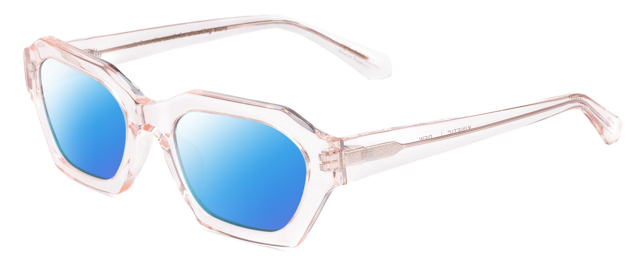 Profile View of SITO SHADES KINETIC Designer Polarized Sunglasses with Custom Cut Blue Mirror Lenses in Dew Clear Pink Crystal Unisex Square Full Rim Acetate 54 mm