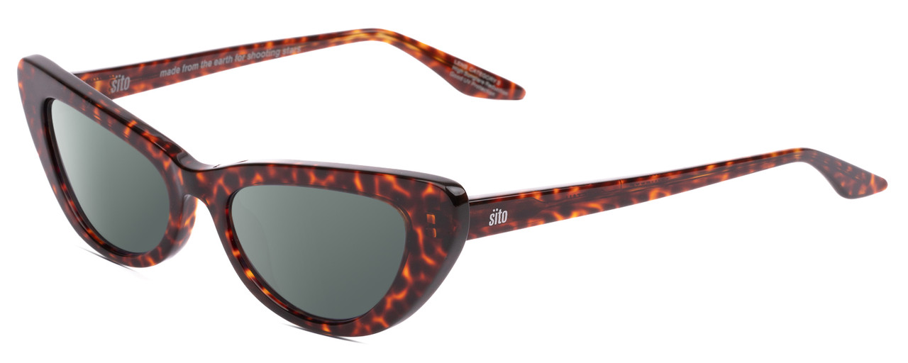 Profile View of SITO SHADES LUNETTE Designer Polarized Sunglasses with Custom Cut Smoke Grey Lenses in Amber Cheetah Ladies Cat Eye Full Rim Acetate 52 mm