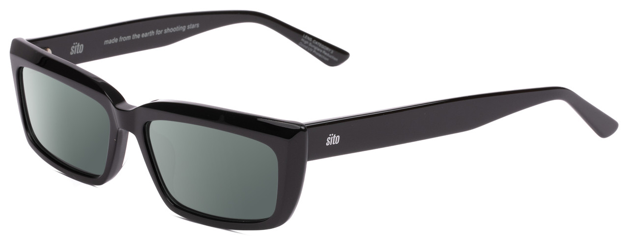 Profile View of SITO SHADES NIGHT IN MOTION Designer Polarized Sunglasses with Custom Cut Smoke Grey Lenses in Black Unisex Square Full Rim Acetate 57 mm