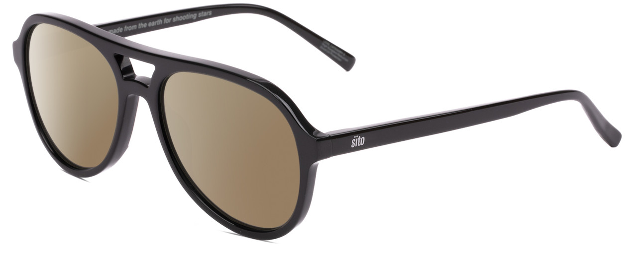 Profile View of SITO SHADES NIGHTFEVER Designer Polarized Sunglasses with Custom Cut Amber Brown Lenses in Black Unisex Pilot Full Rim Acetate 58 mm