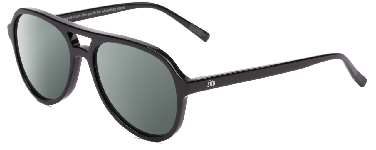 Profile View of SITO SHADES NIGHTFEVER Designer Polarized Sunglasses with Custom Cut Smoke Grey Lenses in Black Unisex Pilot Full Rim Acetate 58 mm