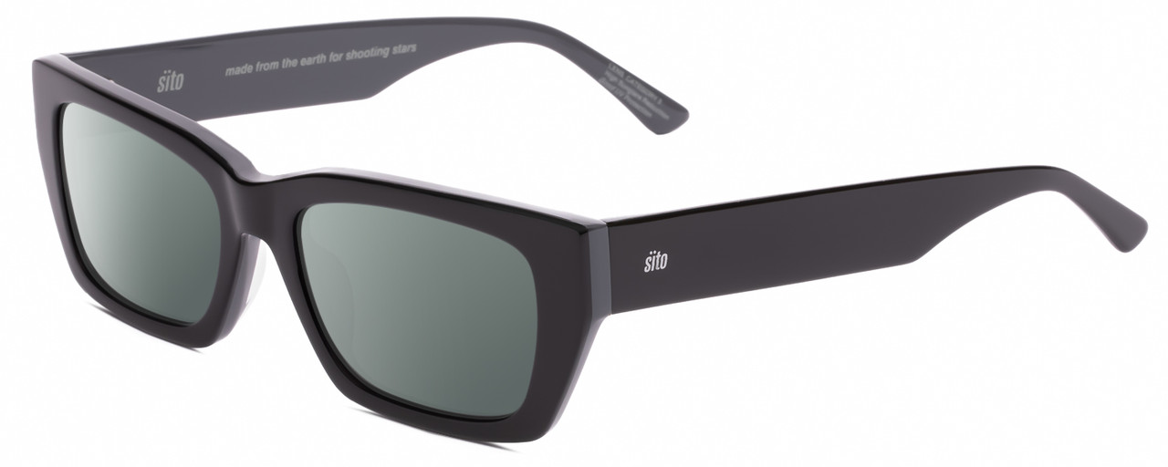 Profile View of SITO SHADES OUTER LIMITS Designer Polarized Sunglasses with Custom Cut Smoke Grey Lenses in Black Gray Unisex Square Full Rim Acetate 54 mm