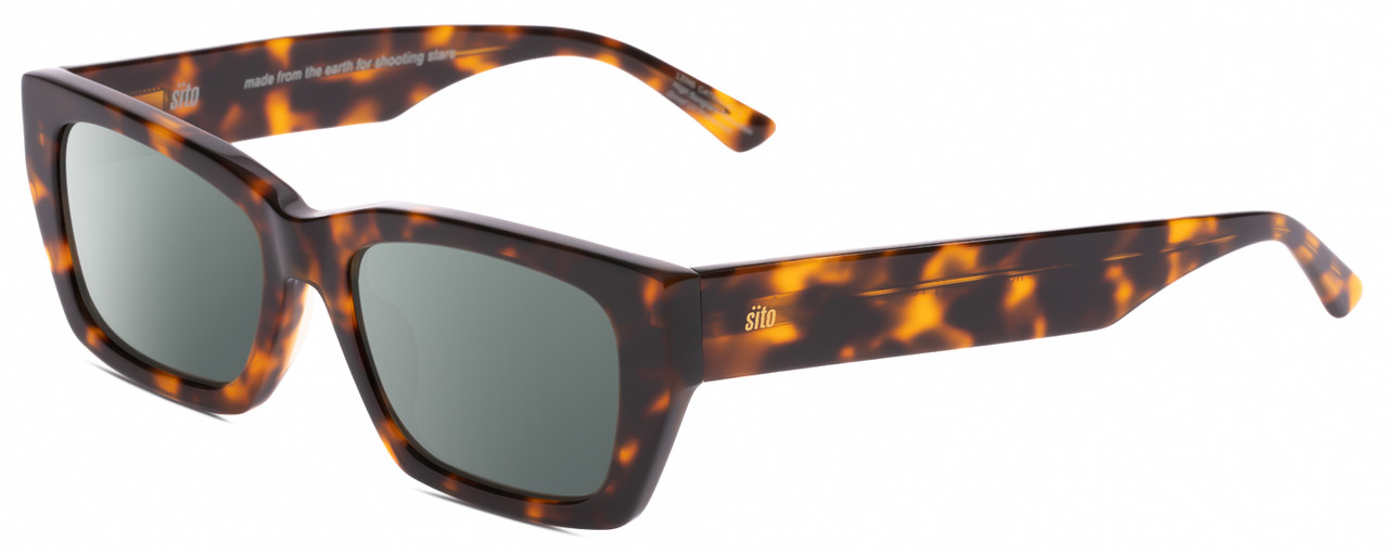 Profile View of SITO SHADES OUTER LIMITS Designer Polarized Sunglasses with Custom Cut Smoke Grey Lenses in Honey Tortoise Havana Unisex Square Full Rim Acetate 54 mm