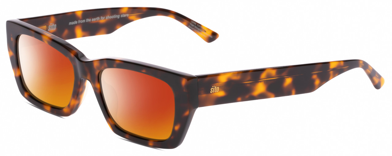 Profile View of SITO SHADES OUTER LIMITS Designer Polarized Sunglasses with Custom Cut Red Mirror Lenses in Honey Tortoise Havana Unisex Square Full Rim Acetate 54 mm