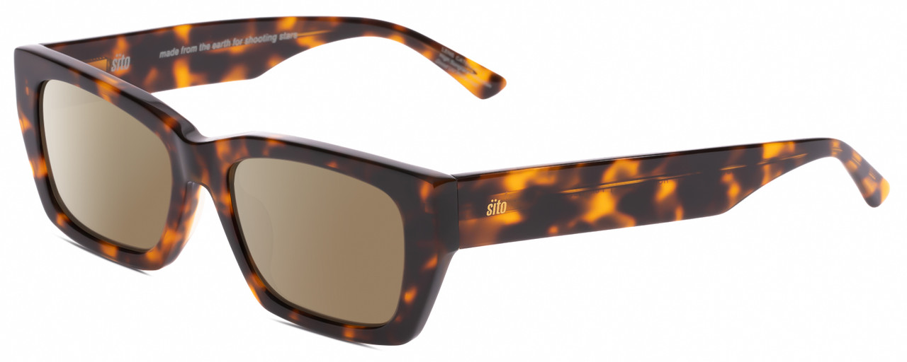 Profile View of SITO SHADES OUTER LIMITS Designer Polarized Sunglasses with Custom Cut Amber Brown Lenses in Honey Tortoise Havana Unisex Square Full Rim Acetate 54 mm