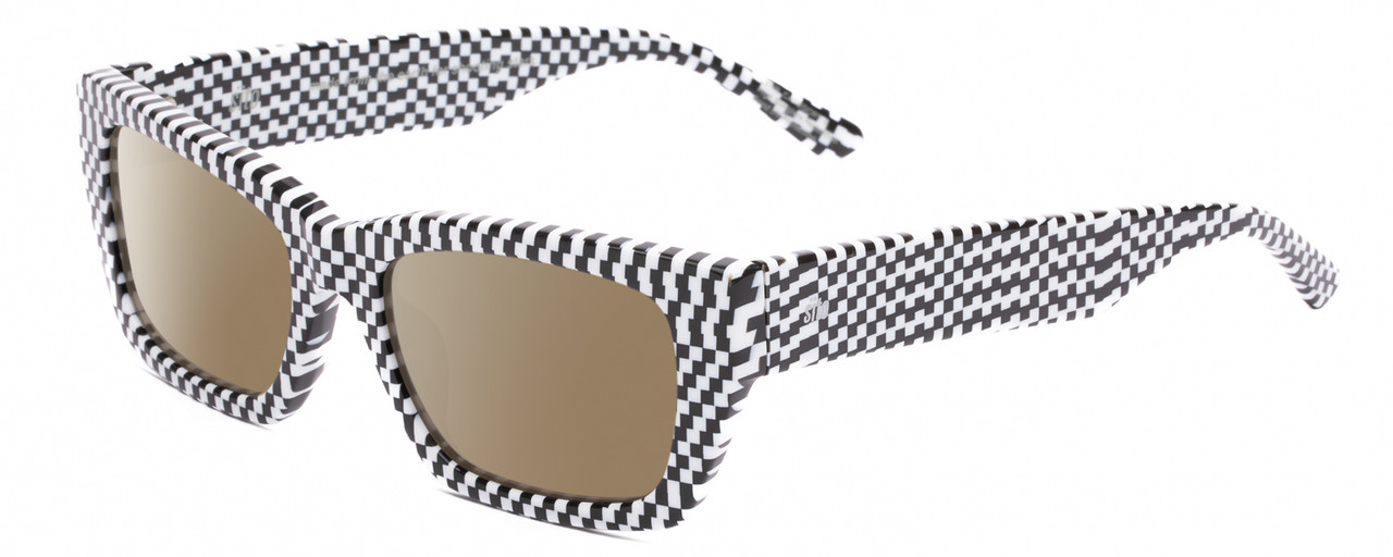 Profile View of SITO SHADES OUTER LIMITS Designer Polarized Sunglasses with Custom Cut Amber Brown Lenses in Optic Black White Checker Print Unisex Square Full Rim Acetate 54 mm