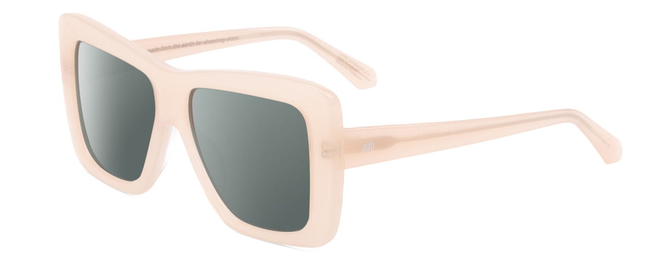 Profile View of SITO SHADES PAPILLION Designer Polarized Sunglasses with Custom Cut Smoke Grey Lenses in Vanilla Pink Crystal Ladies Square Full Rim Acetate 56 mm