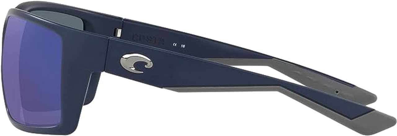Side View of Costa Del Mar Men Reefton Polarized Rectangular Sunglasses Blue Mirror 580P 64mm