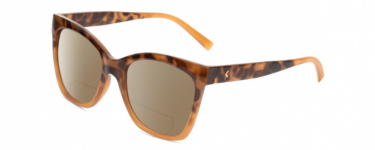 Profile View of Kendall+Kylie KK5120CE MARA Designer Polarized Reading Sunglasses with Custom Cut Powered Amber Brown Lenses in Demi Tortoise Havana Gradient Ladies Cat Eye Full Rim Acetate 55 mm