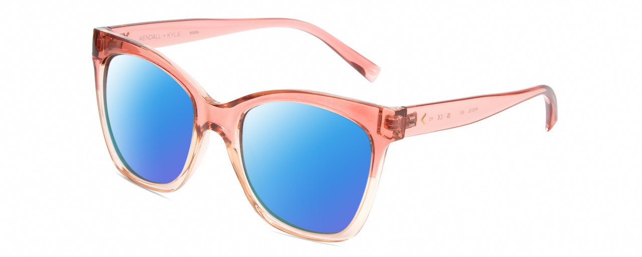 Profile View of Kendall+Kylie KK5120CE MARA Designer Polarized Sunglasses with Custom Cut Blue Mirror Lenses in Blush Pink Crystal Ladies Cat Eye Full Rim Acetate 55 mm