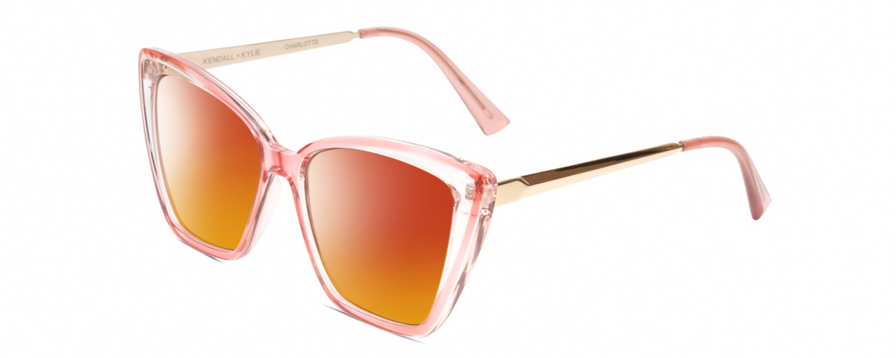 Profile View of Kendall+Kylie KK5126 CHARLOTTE Designer Polarized Sunglasses with Custom Cut Red Mirror Lenses in Blush Pink Crystal Gold Ladies Cat Eye Full Rim Acetate 54 mm