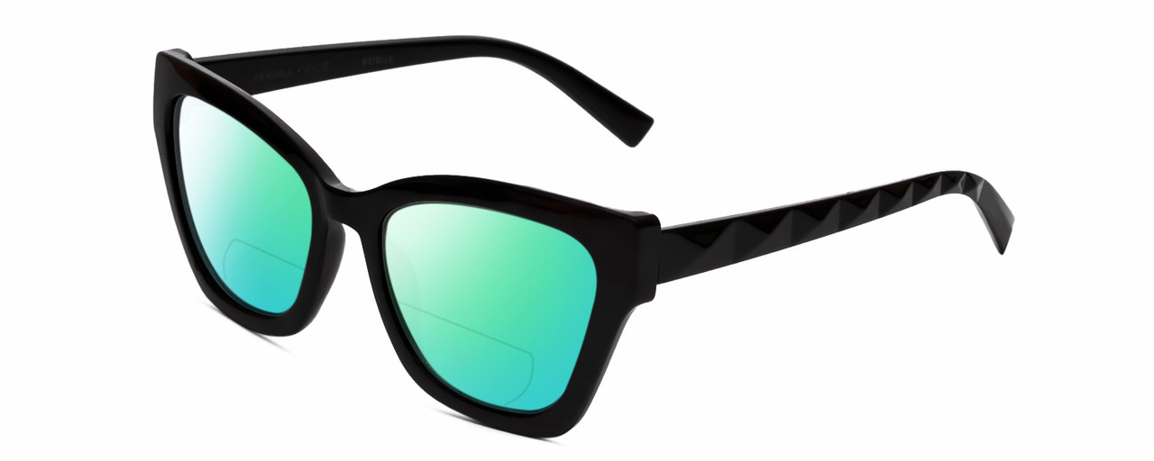 Profile View of Kendall+Kylie KK5130CE ESTELLE Designer Polarized Reading Sunglasses with Custom Cut Powered Green Mirror Lenses in Shiny Black  Ladies Cat Eye Full Rim Acetate 52 mm