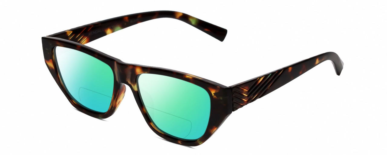 Profile View of Kendall+Kylie KK5131CE BLAKE Designer Polarized Reading Sunglasses with Custom Cut Powered Green Mirror Lenses in Brown Demi Tortoise Havana Ladies Rectangular Full Rim Acetate 54 mm