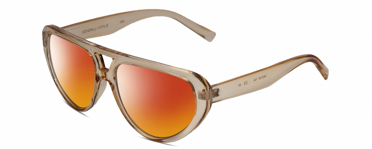 Profile View of Kendall+Kylie KK5135CE JAE Designer Polarized Sunglasses with Custom Cut Red Mirror Lenses in Golden Wheat Beige Crystal Ladies Oval Full Rim Acetate 56 mm