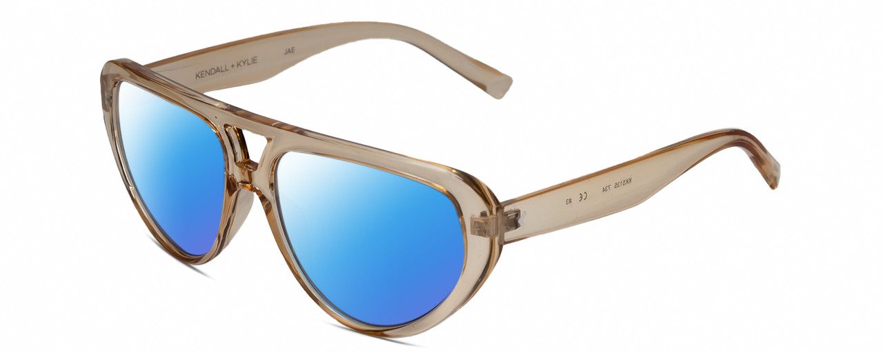 Profile View of Kendall+Kylie KK5135CE JAE Designer Polarized Sunglasses with Custom Cut Blue Mirror Lenses in Golden Wheat Beige Crystal Ladies Oval Full Rim Acetate 56 mm