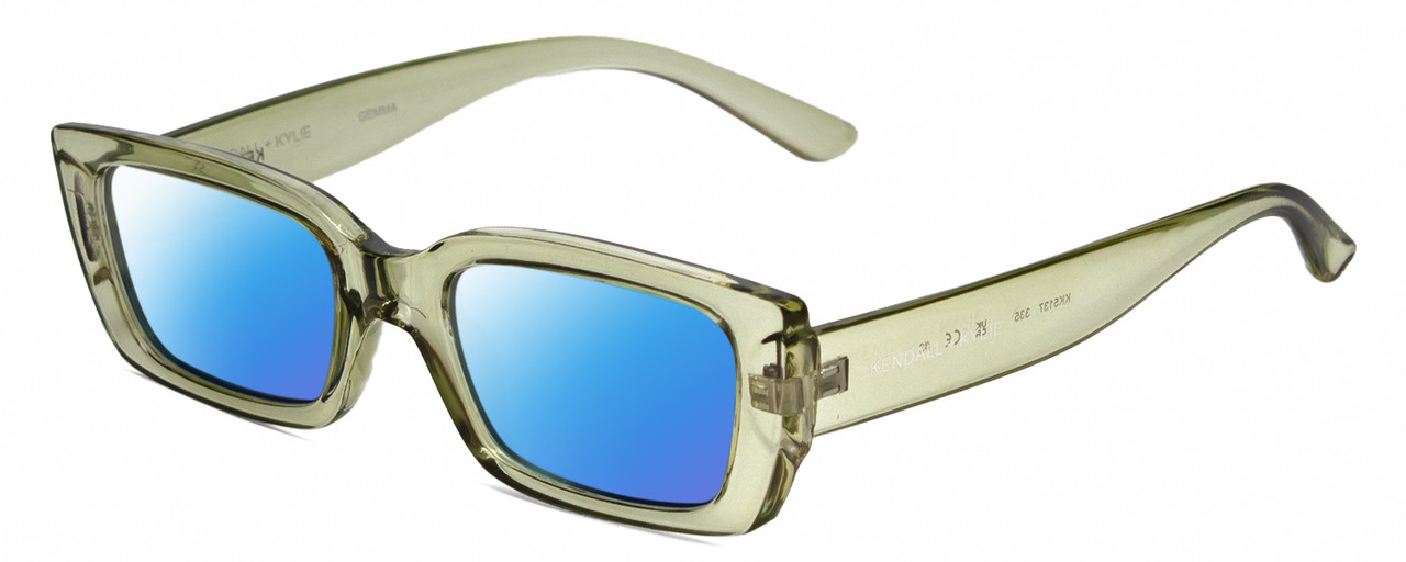 Profile View of Kendall+Kylie KK5137CE GEMMA Designer Polarized Sunglasses with Custom Cut Blue Mirror Lenses in Mint Green Crystal Ladies Rectangular Full Rim Acetate 51 mm