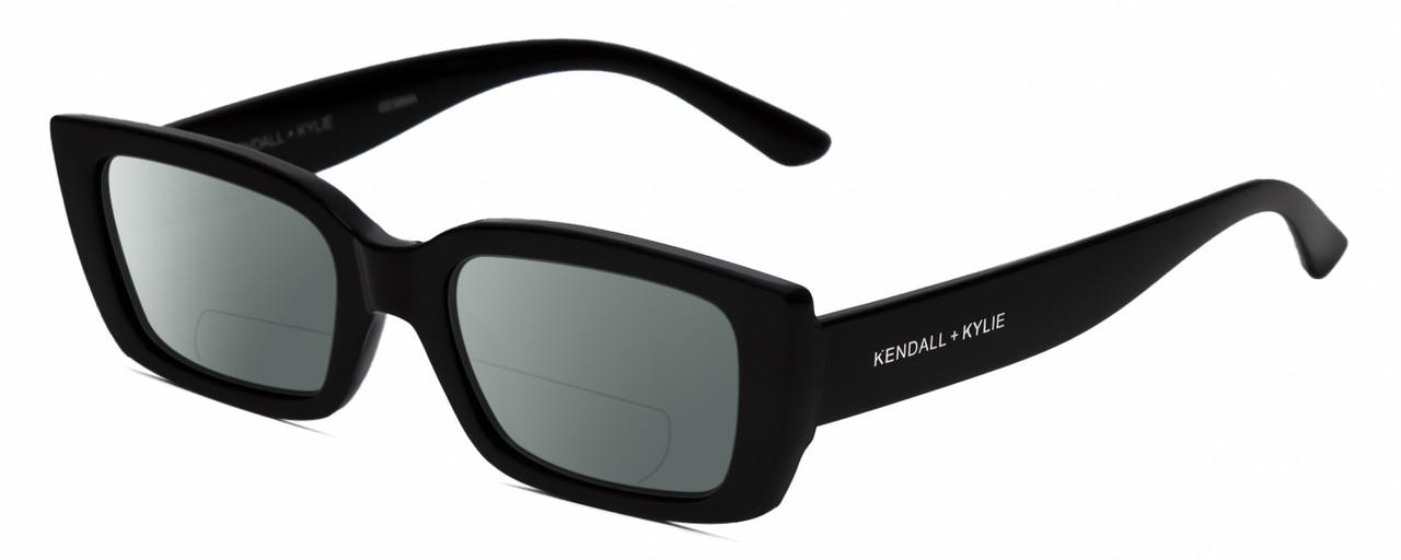 Profile View of Kendall+Kylie KK5137CE GEMMA Designer Polarized Reading Sunglasses with Custom Cut Powered Smoke Grey Lenses in Gloss Black Ladies Rectangular Full Rim Acetate 51 mm