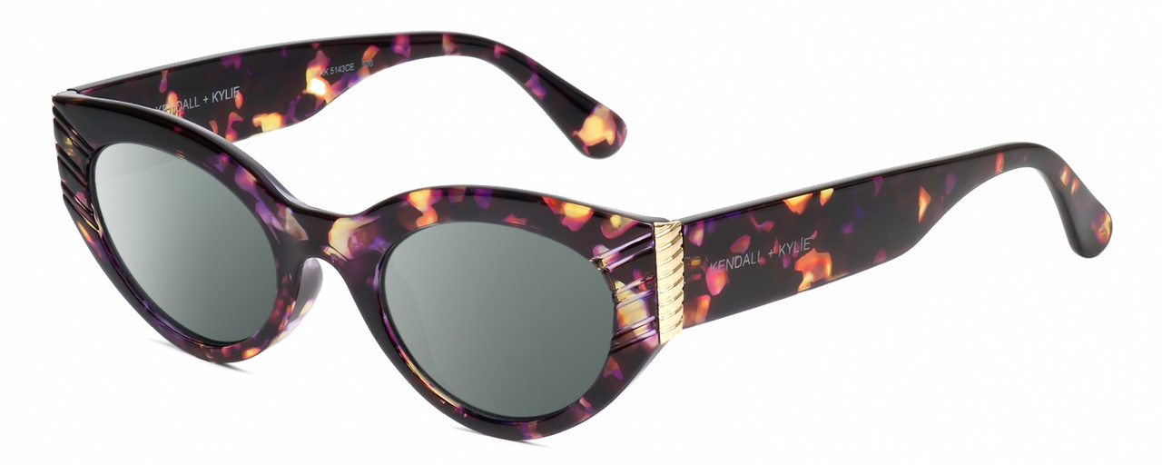 Profile View of Kendall+Kylie KK5143CE ALEXANDRA Designer Polarized Sunglasses with Custom Cut Smoke Grey Lenses in Violet Demi Tortoise Havana Crystal Gold Ladies Cat Eye Full Rim Acetate 49 mm