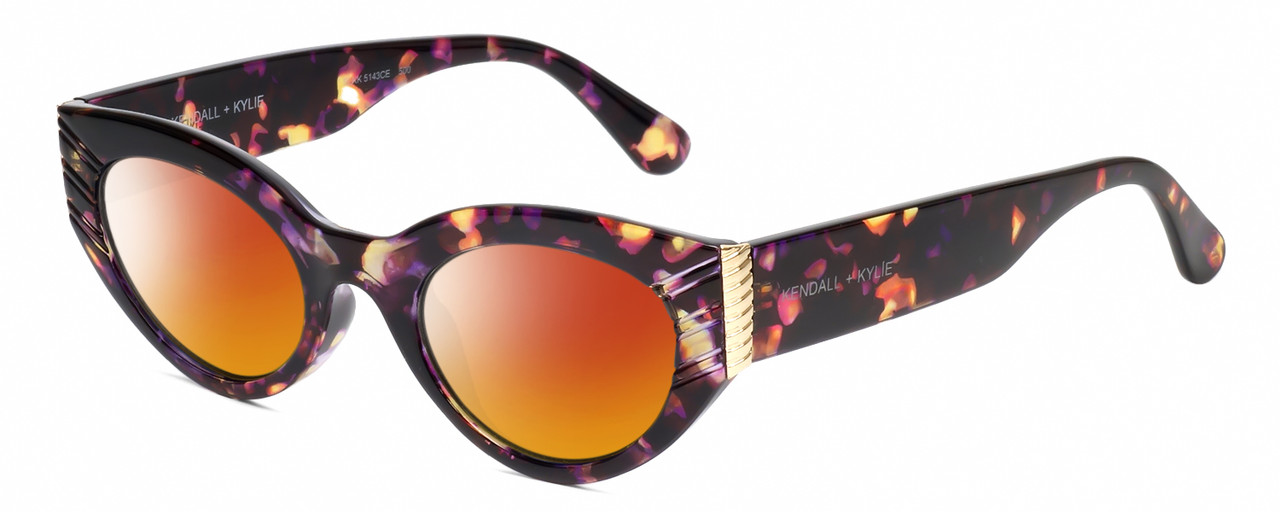 Profile View of Kendall+Kylie KK5143CE ALEXANDRA Designer Polarized Sunglasses with Custom Cut Red Mirror Lenses in Violet Demi Tortoise Havana Crystal Gold Ladies Cat Eye Full Rim Acetate 49 mm