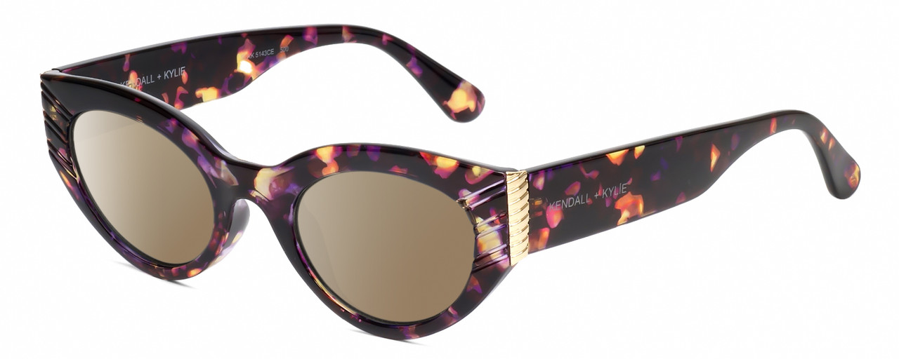 Profile View of Kendall+Kylie KK5143CE ALEXANDRA Designer Polarized Sunglasses with Custom Cut Amber Brown Lenses in Violet Demi Tortoise Havana Crystal Gold Ladies Cat Eye Full Rim Acetate 49 mm