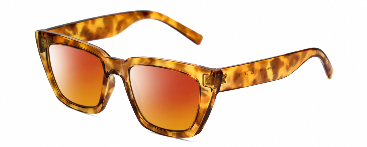 Profile View of Kendall+Kylie KK5145CE SADIE Designer Polarized Sunglasses with Custom Cut Red Mirror Lenses in Amber Demi Tortoise Havana Crystal Ladies Square Full Rim Acetate 50 mm