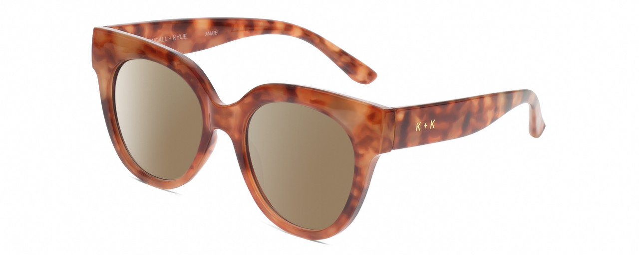 Profile View of Kendall+Kylie KK5149CE JAMIE Designer Polarized Sunglasses with Custom Cut Amber Brown Lenses in Golden Demi Tortoise Havana Crystal Ladies Round Full Rim Acetate 51 mm