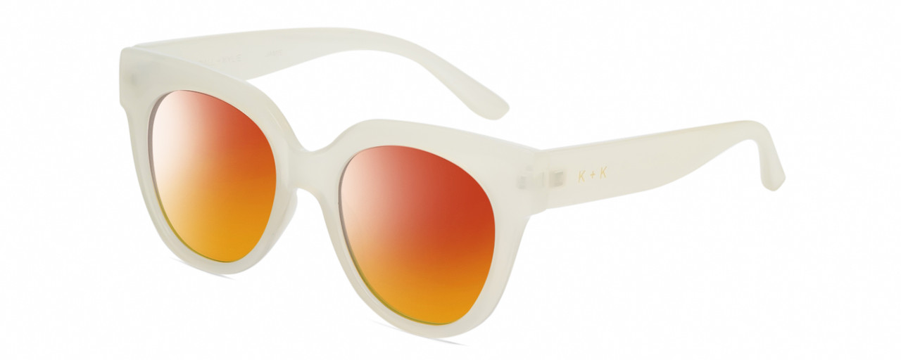 Profile View of Kendall+Kylie KK5149CE JAMIE Designer Polarized Sunglasses with Custom Cut Red Mirror Lenses in Milky Beige Crystal Ladies Round Full Rim Acetate 51 mm