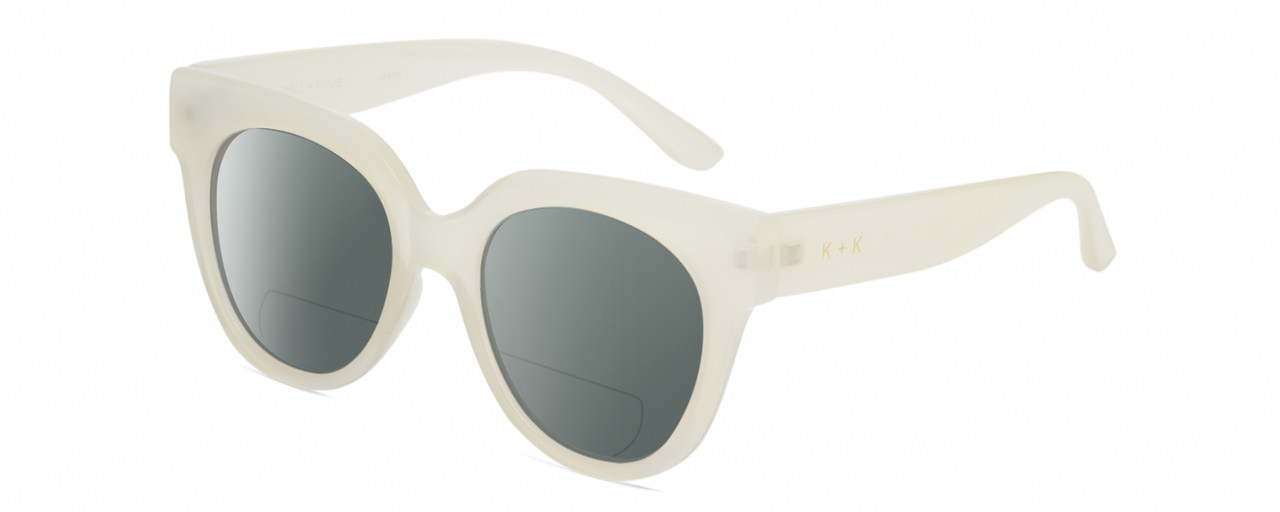 Profile View of Kendall+Kylie KK5149CE JAMIE Designer Polarized Reading Sunglasses with Custom Cut Powered Smoke Grey Lenses in Milky Beige Crystal Ladies Round Full Rim Acetate 51 mm