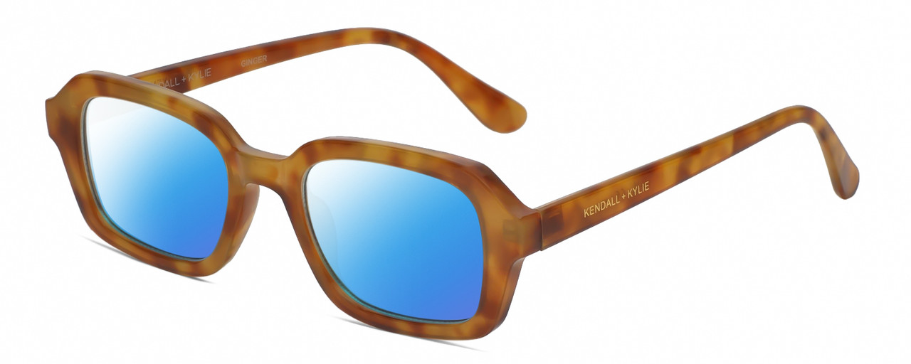 Profile View of Kendall+Kylie KK5152CE GINGER Designer Polarized Sunglasses with Custom Cut Blue Mirror Lenses in Golden Demi Tortoise Havana Ladies Hexagonal Full Rim Acetate 50 mm