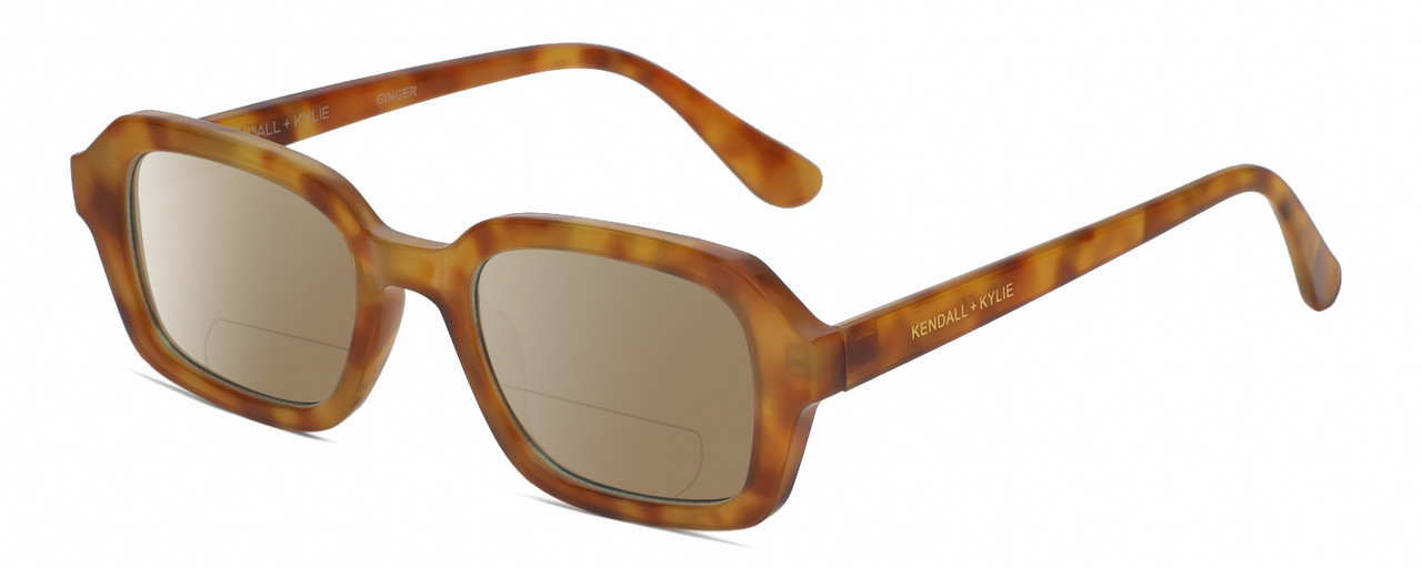 Profile View of Kendall+Kylie KK5152CE GINGER Designer Polarized Reading Sunglasses with Custom Cut Powered Amber Brown Lenses in Golden Demi Tortoise Havana Ladies Hexagonal Full Rim Acetate 50 mm