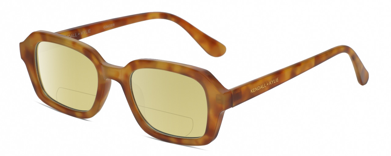 Profile View of Kendall+Kylie KK5152CE GINGER Designer Polarized Reading Sunglasses with Custom Cut Powered Sun Flower Yellow Lenses in Golden Demi Tortoise Havana Ladies Hexagonal Full Rim Acetate 50 mm