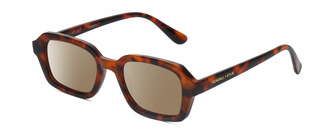 Profile View of Kendall+Kylie KK5152CE GINGER Designer Polarized Sunglasses with Custom Cut Amber Brown Lenses in Berry Purple Demi Tortoise Havana Ladies Hexagonal Full Rim Acetate 50 mm