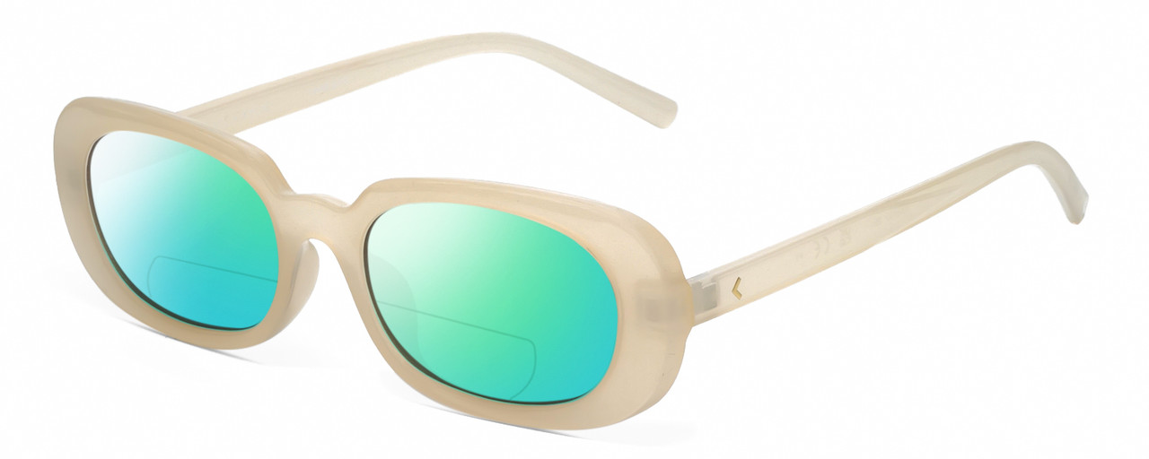 Profile View of Kendall+Kylie KK5153CE VANESSA Designer Polarized Reading Sunglasses with Custom Cut Powered Green Mirror Lenses in Milky Beige Crystal Ladies Oval Full Rim Acetate 54 mm