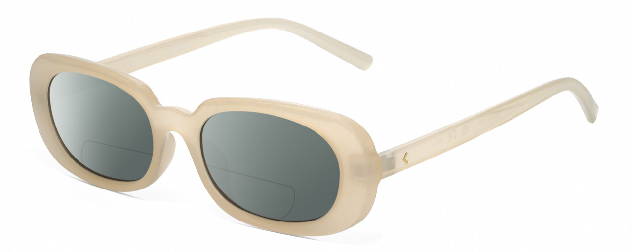 Profile View of Kendall+Kylie KK5153CE VANESSA Designer Polarized Reading Sunglasses with Custom Cut Powered Smoke Grey Lenses in Milky Beige Crystal Ladies Oval Full Rim Acetate 54 mm