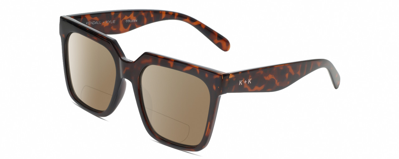 Profile View of Kendall+Kylie KK5160CE COLLEEN Designer Polarized Reading Sunglasses with Custom Cut Powered Amber Brown Lenses in Amber Tortoise Havana Crystal Ladies Square Full Rim Acetate 54 mm