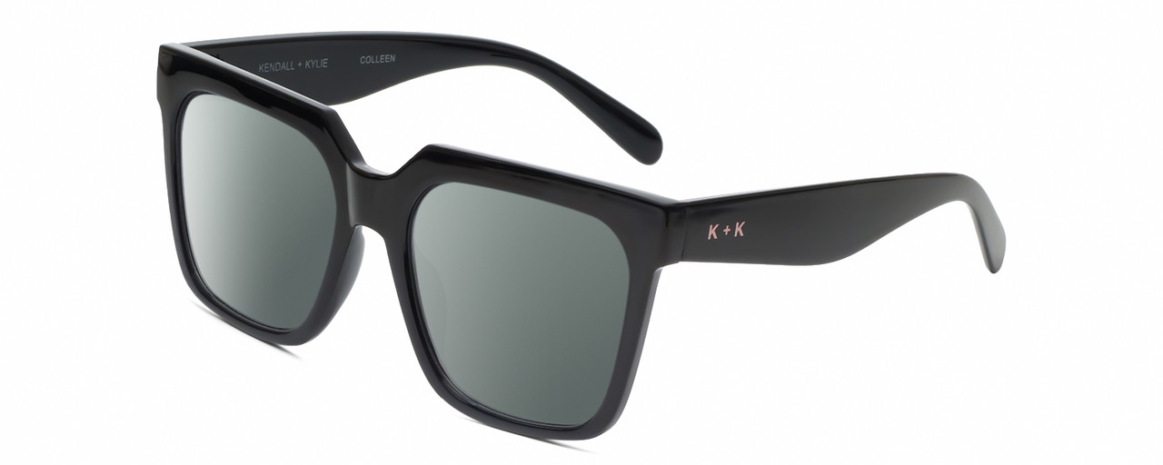 Profile View of Kendall+Kylie KK5160CE COLLEEN Designer Polarized Sunglasses with Custom Cut Smoke Grey Lenses in Gloss Black Ladies Square Full Rim Acetate 54 mm