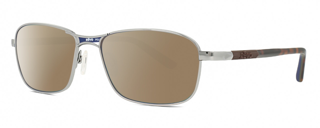 Profile View of REVO CLIVE Designer Polarized Sunglasses with Custom Cut Amber Brown Lenses in Gunmetal Brown Tortoise Havana Blue Mens Oval Full Rim Metal 58 mm