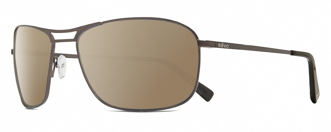 Profile View of REVO SURGE Designer Polarized Sunglasses with Custom Cut Amber Brown Lenses in Matte Gunmetal Black Mens Rectangular Full Rim Metal 62 mm