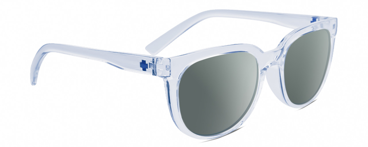 Profile View of SPY Optics Bewilder Designer Polarized Sunglasses with Custom Cut Smoke Grey Lenses in Light Blue Clear Crystal Unisex Panthos Full Rim Acetate 54 mm